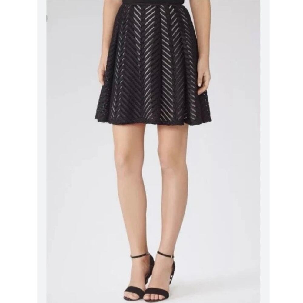 Catherine Malandrino Black Lace Chevron A-Line Skirt EUC Size 4